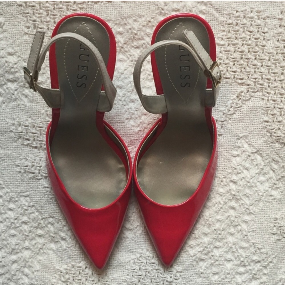 Red Patent Sling Back Pumps